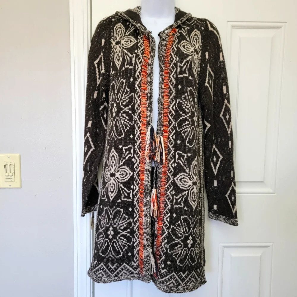 Black and White Hooded Cardigan Sweater